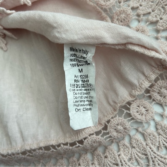 Terzo Millennio Women’s Pink‎ Short Sleeve Linen Crochet Lace Top Medium - Picture 8 of 10